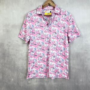 Nicklaus Mens Polo Shirt Small Pink Toucan Bird Golf Tropical‎ Travel Resort AOP